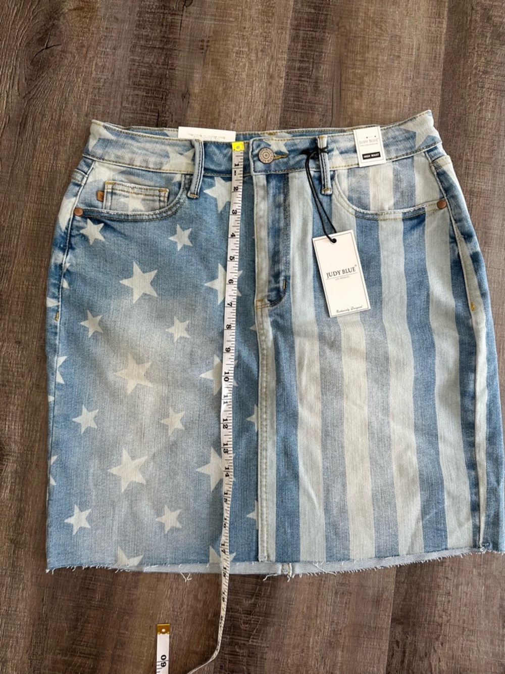 Judy Blue Distressed Blue Star & Stripe Denim Mini Skirt - Picture 12 of 14